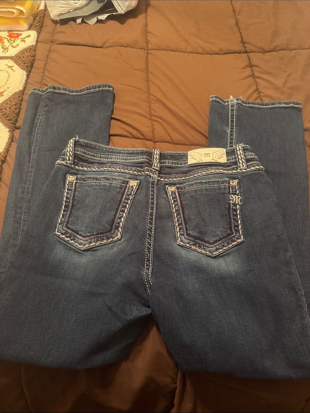 Miss Me Women's Boot Cut Jeans in Dark Blue with Contrast Stitching